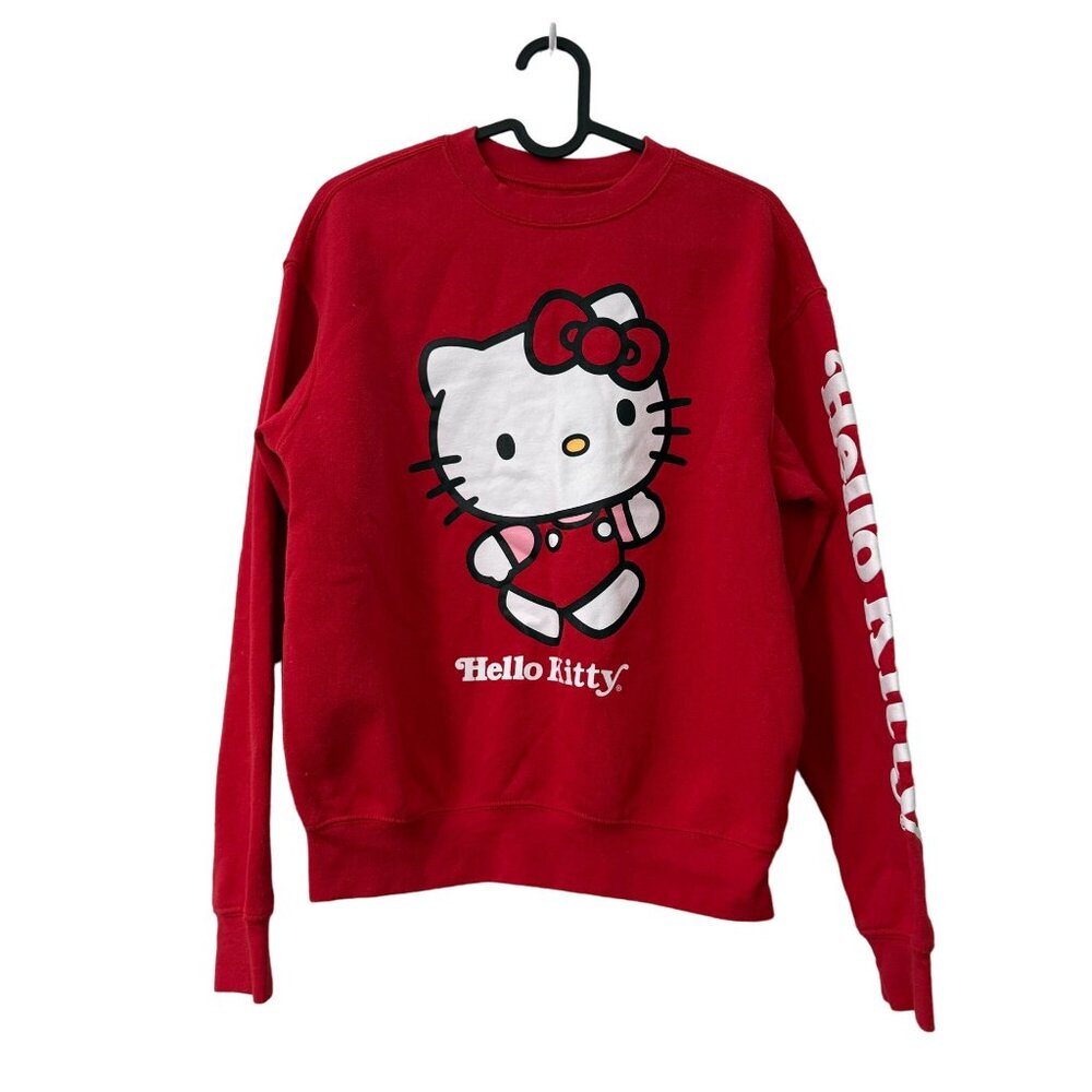 Hello Kitty Sanrio Red White Front Sleeve Logo Pullover Sweatshirt Size XS
